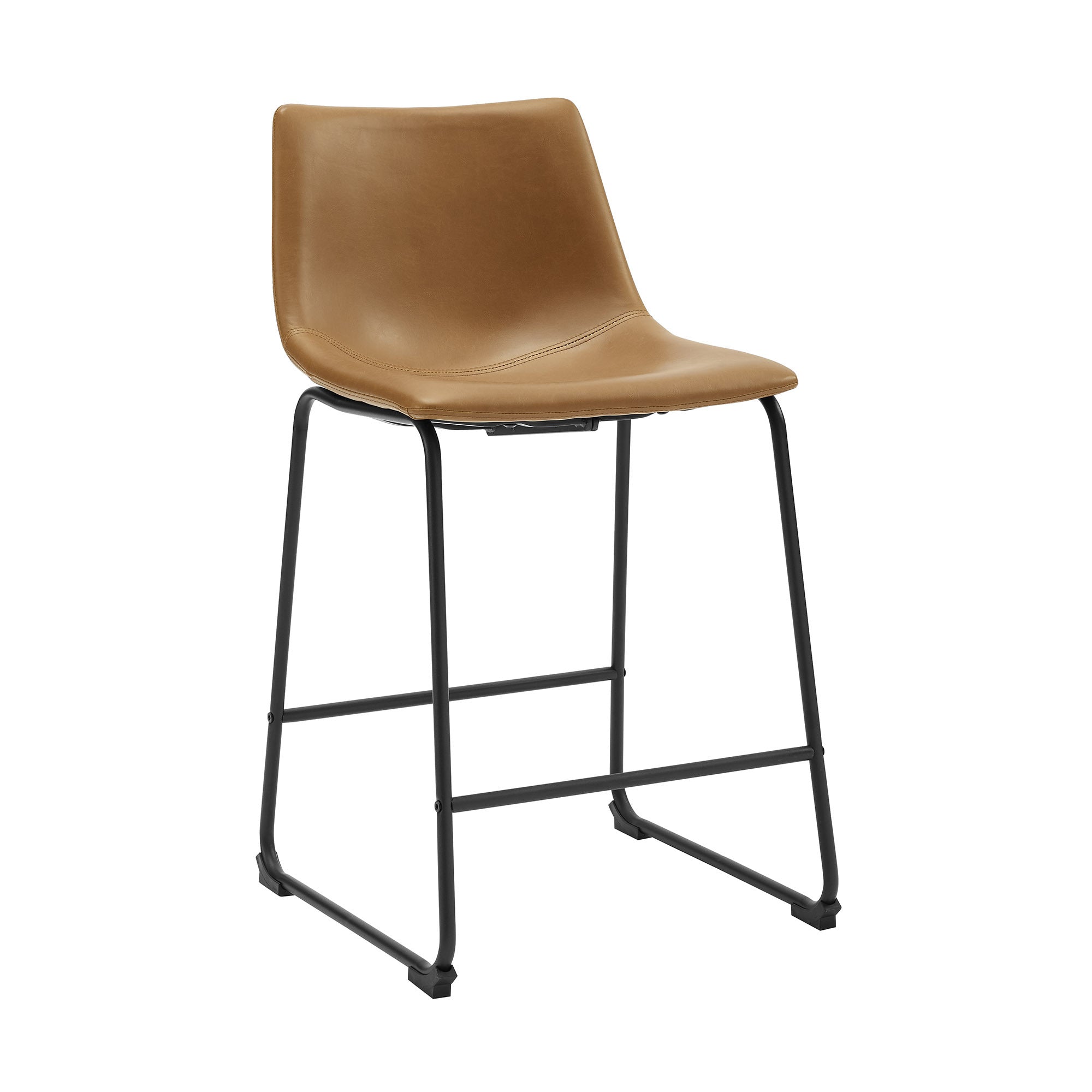 Industrial Faux Leather Counter Stools, Set Of 2 Whiskey Brown Brown Polyurethane Foam Pu Leather