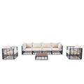 Modern Minimalist 7 Piece Metal Patio Sectional Sofa Set, All Weather Garden Conversational Furniture Set With Thick Cushions And Coffee Table For Indoor Outdoor, Gray Yes Deep Seating White Weather
