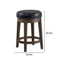 Drue 24 Inch Set Of 2 Swivel Counter Stools, Brown Wood Black Faux Leather Black Brown Wood Fabric