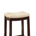 Wooden Bar Stool With Faux Leather Upholstery, Cream And Brown Cream Solid Wood