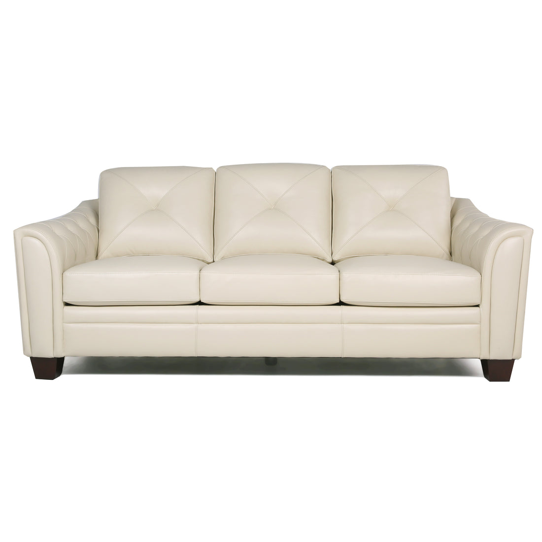 Modern Tufted Leather Sofa Ivory Leather 3 Seat