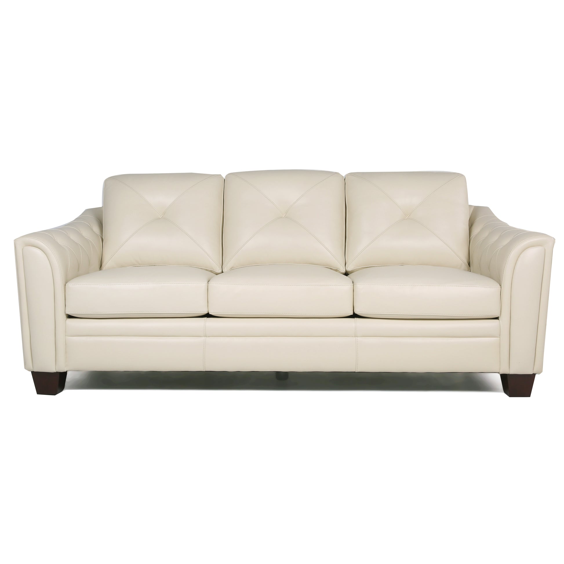 Modern Tufted Leather Sofa Ivory Leather 3 Seat