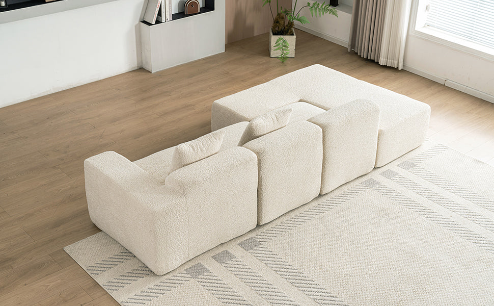 116.5" Sectional Sofa Full Compressed Sofa Couch Free Combined Sofa For Living Room, Beige Beige Foam Polyester 4 Seat