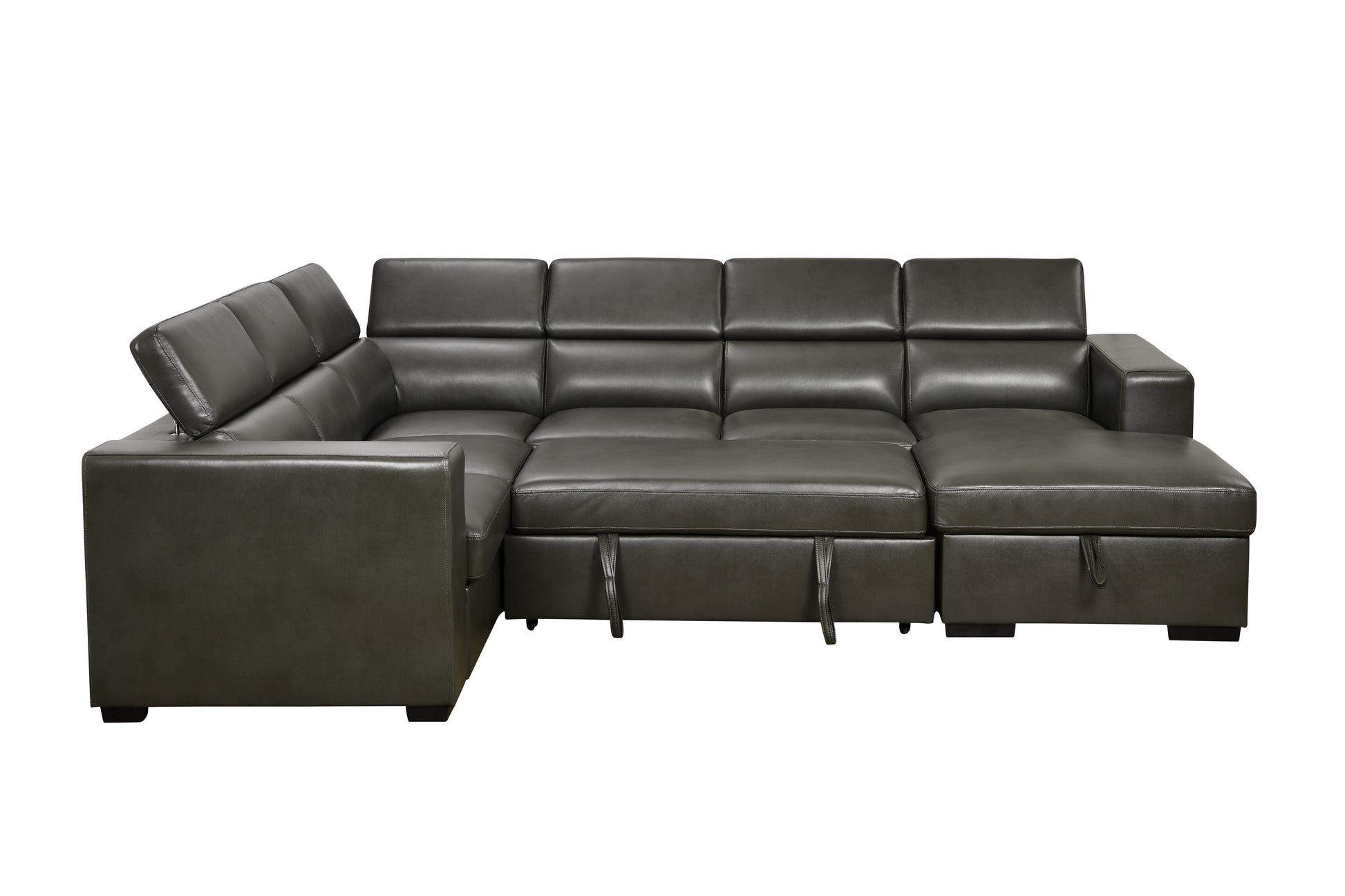 123" Modern U Shaped 7 Seat Sectional Sofa Couch With Adjustable Headrest, Sofa Bed With Storage Chaise Pull Out Couch Bed For Living Room ,Gray Light Brown Wood Primary Living Space Heavy Duty Eucalyptus 7 Seat Gray Faux Leather Soft Cushion Back Modern