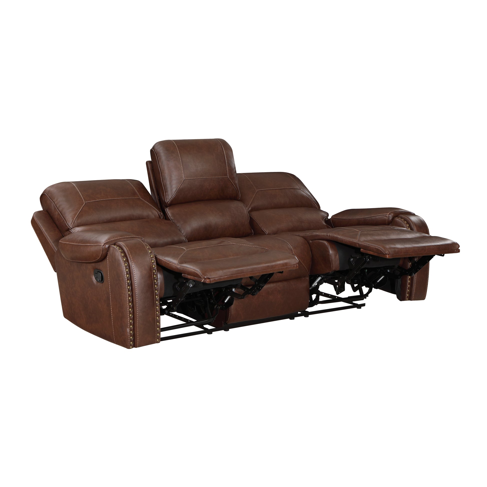 Comfortable Reclining Sofa 3Pc Set Brown Faux Leather Upholstered Reclining Sofa Loveseat Swivel Reclining Chair Trim, Power Usb Ports, Cupholders, Modern Living Room Furniture Brown Faux Leather Wood Primary Living Space Modern Plywood,Solid Wood 6 Seat