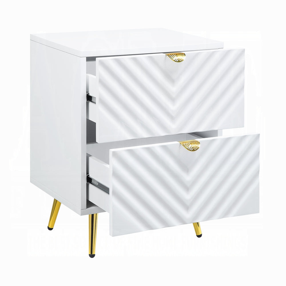 White High Gloss 2 Drawer Nightstand White 2 Drawers Bedroom Drawers White Wood Metal