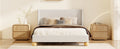 Modern Boucle Upholstered Platform Bed With Wingback Headboard And Round Wooden Legs, Beige,Queen Size Box Spring Not Required Queen Beige Wood Bedroom Modern Bed Frame Boucle Wood