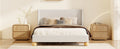 Modern Boucle Upholstered Platform Bed With Wingback Headboard And Round Wooden Legs, Beige,King Size Old Sku:Wf531853Aab Box Spring Not Required King Beige Wood Bedroom Modern Bed Frame Boucle Wood