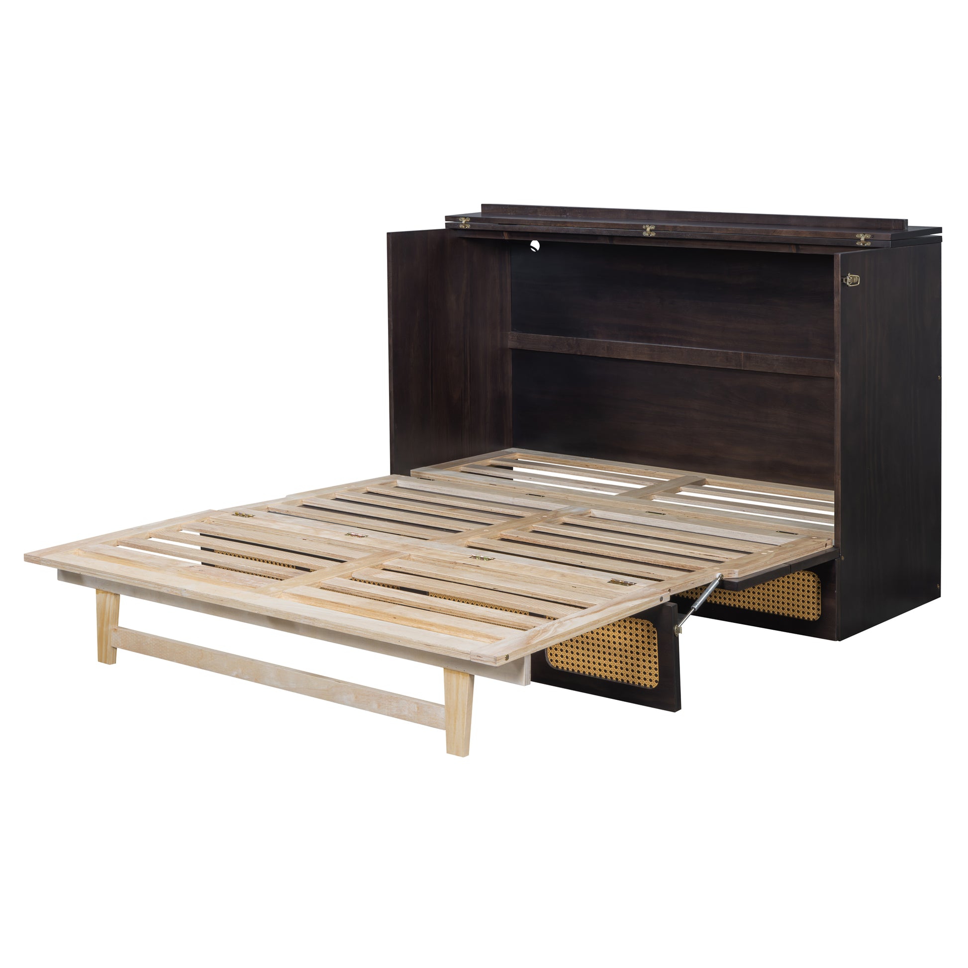 Queen Murphy Bed With Large Drawers,Espresso Queen Espresso Plywood