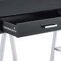 Black High Gloss And Chrome Writing Desk With Usb Port Black Silver Writting Desk Office Contemporary Rectangular Drawers Wood Metal