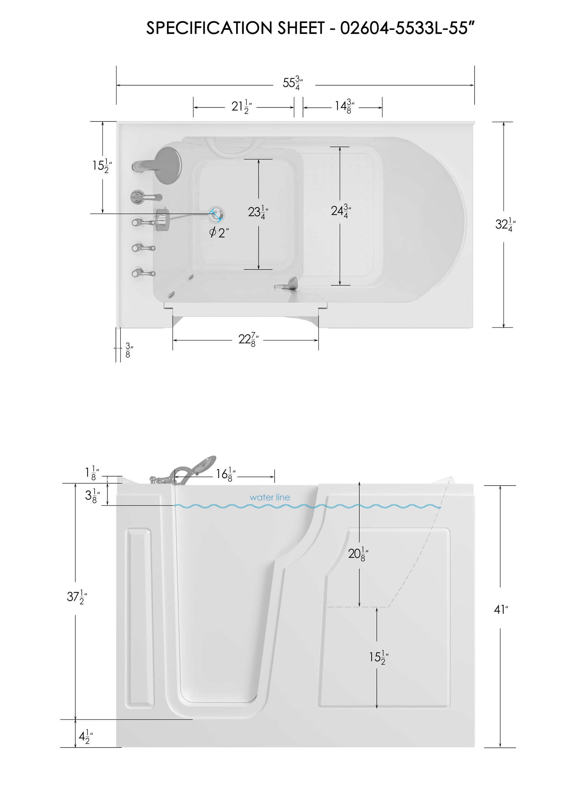 56" Walk In Bathtub With Left Side Door Opening And Quick Fill And Drain System, Rectangular Soaking Bathtub In White White Rectangle Bathroom Walk In Tubs Polished Less Than 59 In Art Deco,Contemporary Soaking Center Front Acrylic Acrylic