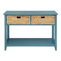 Teal Console Table With Bottom Shelf Teal Primary Living Space Drawers Rectangular Wood