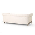 Mirod Comfy 3 Seat Sofa With Wooden Legs, Retro Style For Living Room And Study Beige Polyester 3 Seat