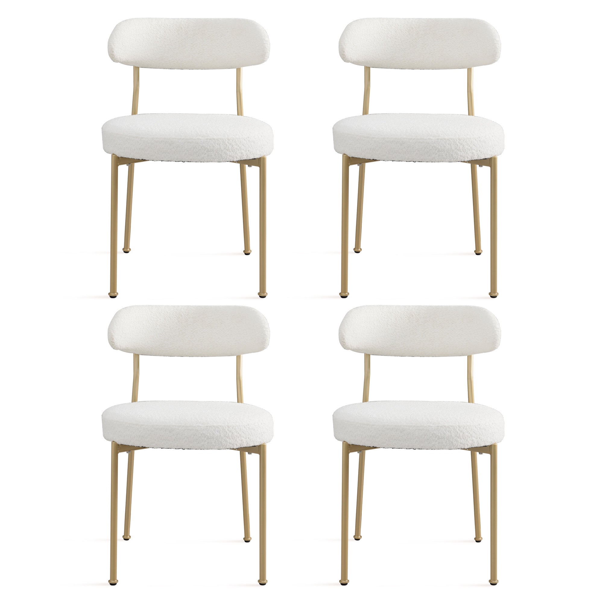 Boucle Upholstered Dining Chairs With Curved Backrest & Gold Metal Legs Set Of 4, Beige Metal Beige Gold Dining Room Foam Classic,Modern Dining Chairs Set Of 4 Or More Fabric Metal