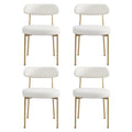 Boucle Upholstered Dining Chairs With Curved Backrest & Gold Metal Legs Set Of 4, Beige Metal Beige Gold Dining Room Foam Classic,Modern Dining Chairs Set Of 4 Or More Fabric Metal