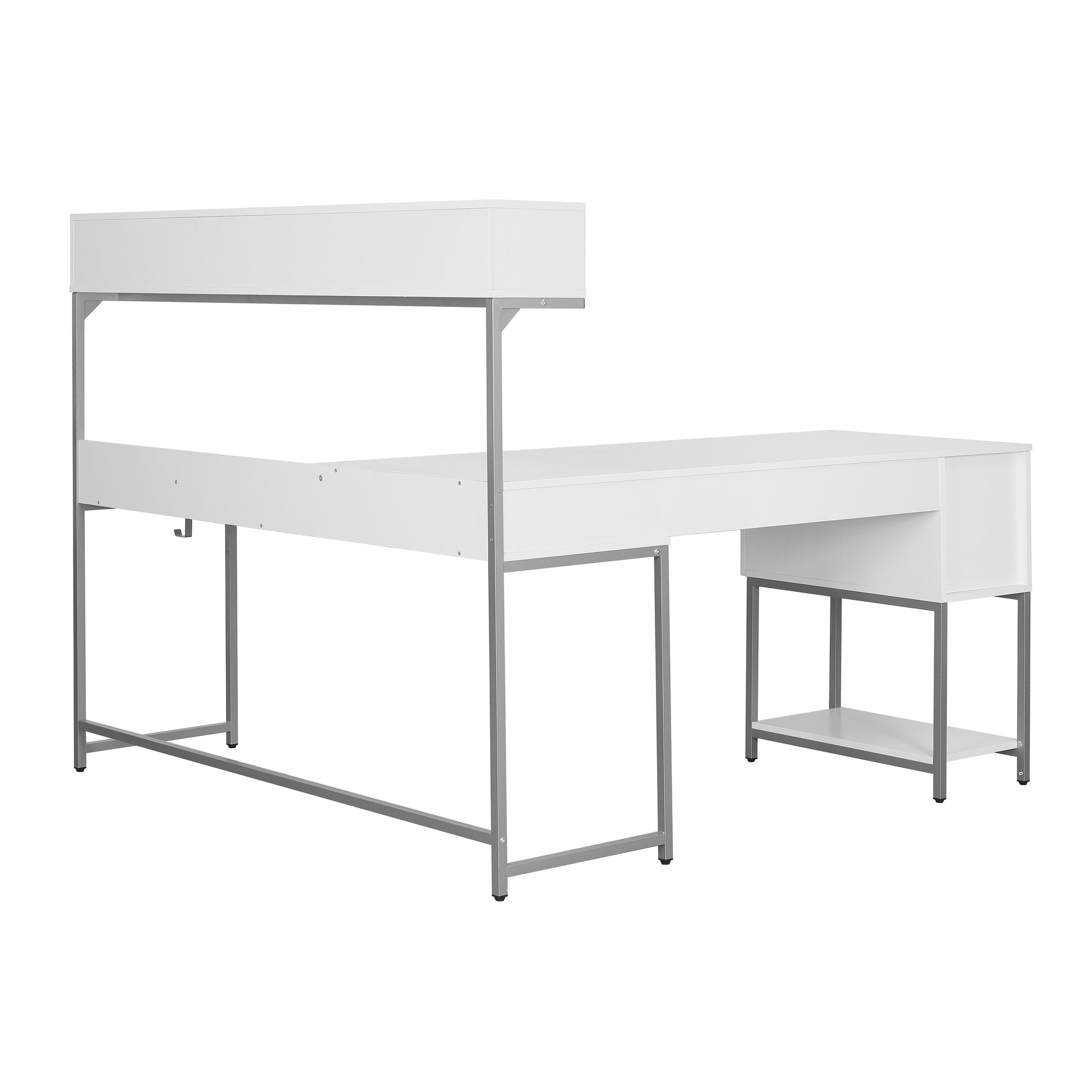 Techni Mobili L Shape Desk With Hutch And Storage, White White Computer Desk Office Modern L Shape Engineered Wood