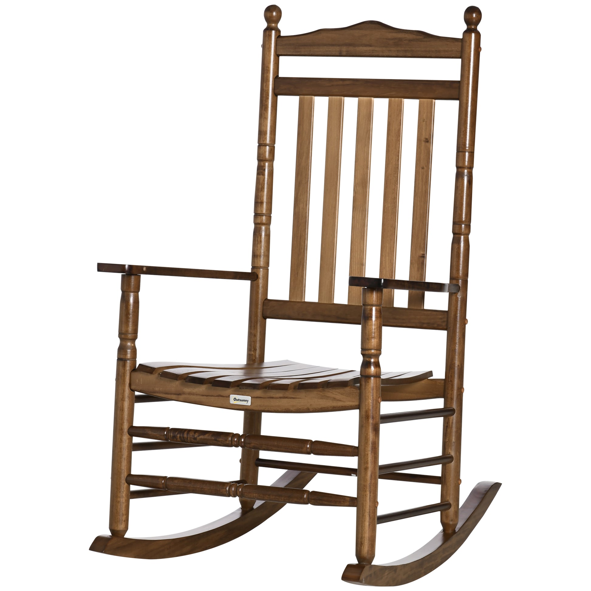 Outsunny Traditional Wooden High Back Rocking Chair For Porch, Indoor Outdoor, Brown Brown Wood