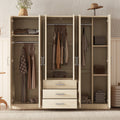 6 Doors Wooden Wardrobe Storage For Bedroom, With Big Drawers, Gray Brown Plywood