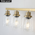 Golden 8 Light Vanity Light With Clear Glass Shades, Modern Iron Metal Bathroom Wall Fixture For Mirror, Ideal For Bathroom And Dressing Table No Bulbs Golden Glass Iron