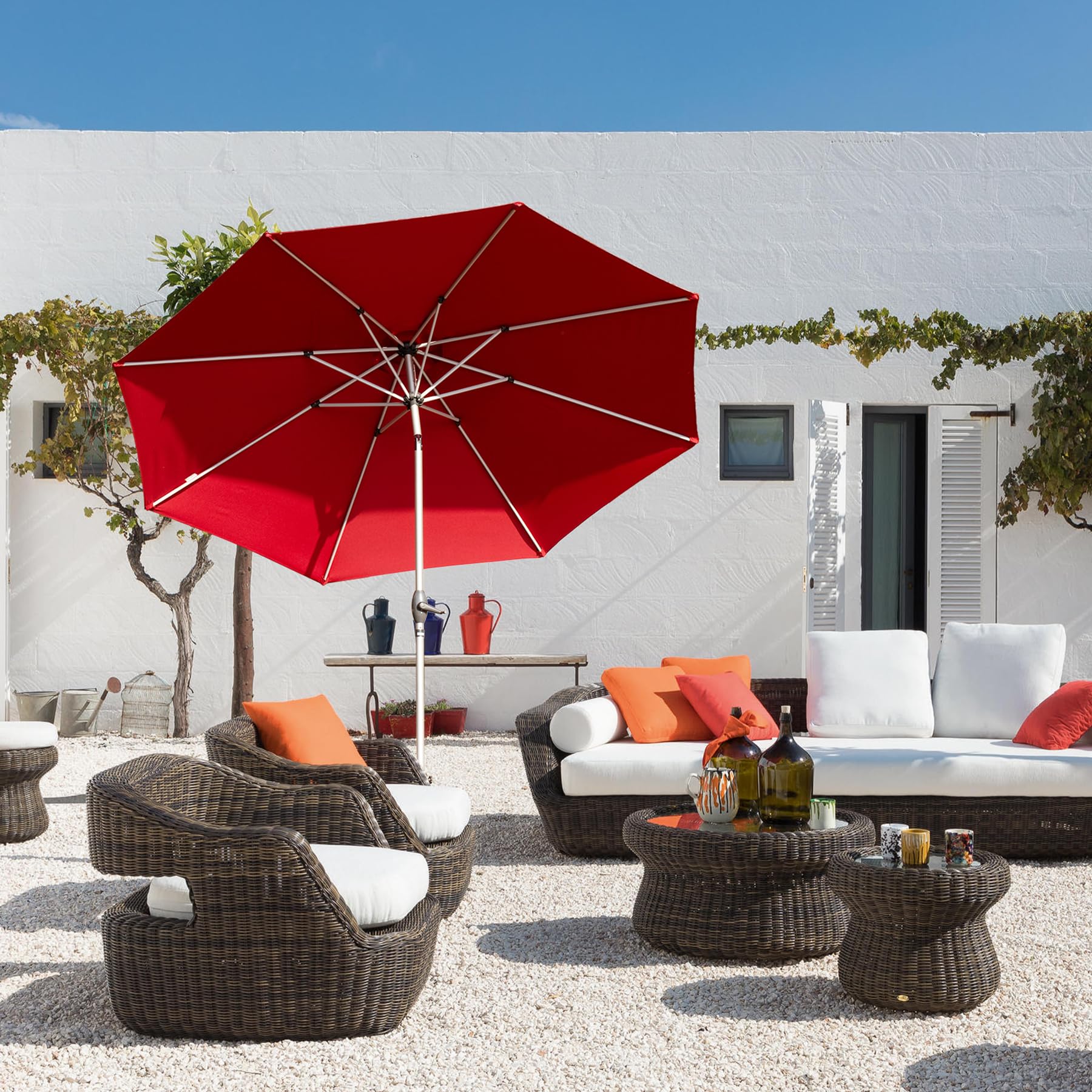 10Ft Patio Umbrella, Outdoor Table Umbrella With Push Button Tilt And Crank, Uv Protection Waterproof Market Sun Umbrella With 8 Sturdy Ribs For 10Ft Patio Umbrella, Outdoor Table Umbrella With Push Button Tilt And Crank, Uv Protection Waterproof Market Sun Umbrella With 8 Sturdy Ribs For