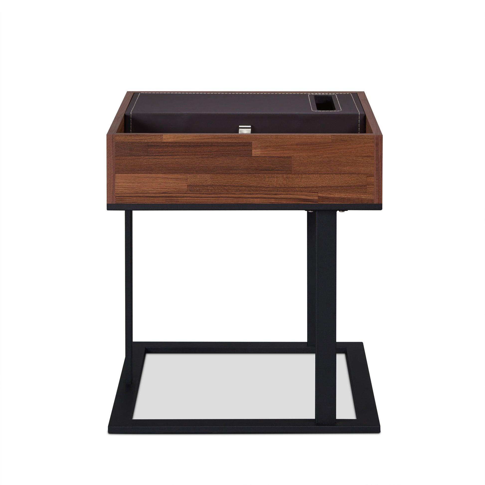 Walnut And Sandy Black Accent Table With Storage Walnut Primary Living Space Square Wood Metal