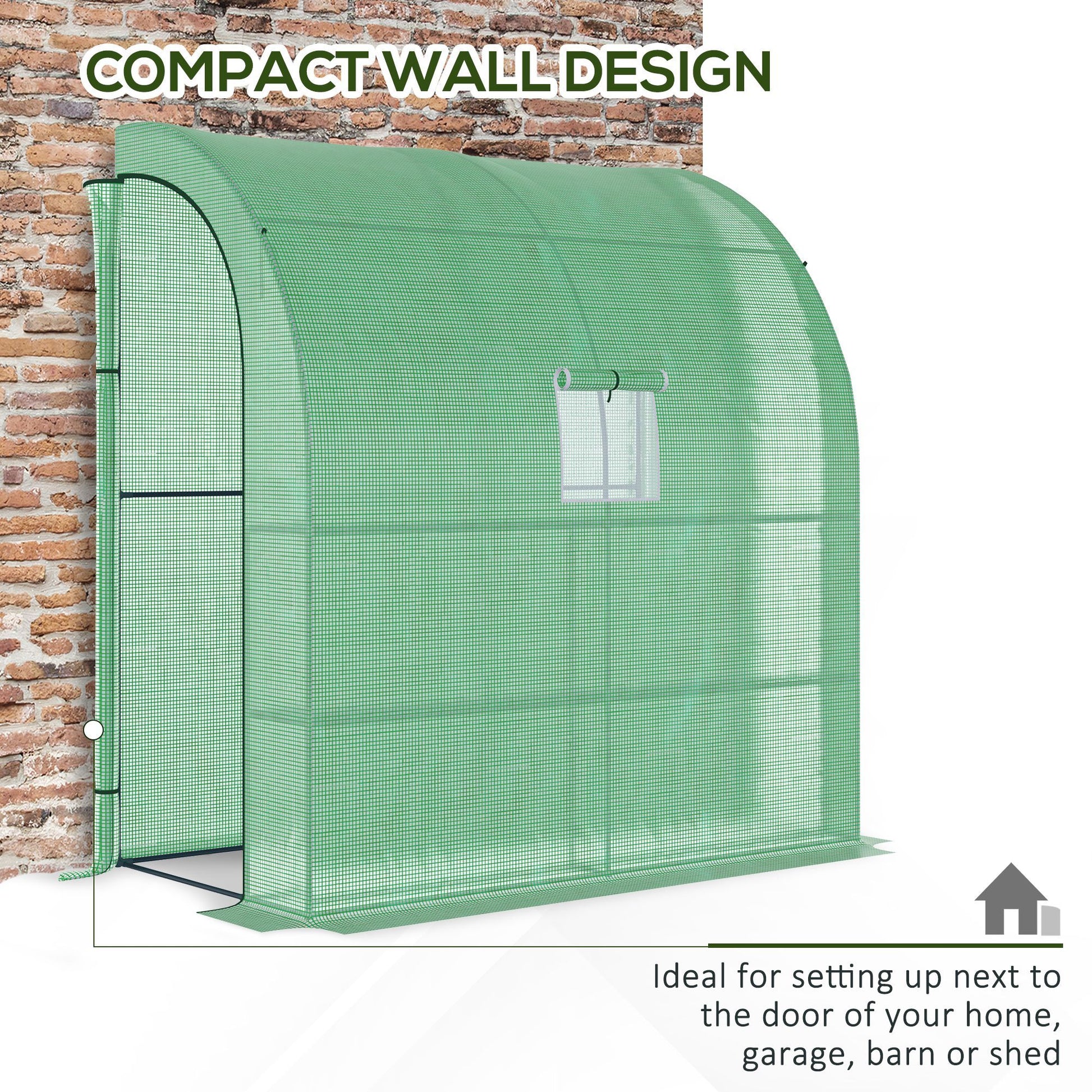 Outsunny 7' X 3' X 7' Lean To Greenhouse, Walk In Green House, Plant Nursery With 2 Roll Up Doors And Windows, Pe Cover And 3 Wire Shelves, Green Green Plastic