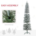 Homcom 7Ft Artificial Pencil Christmas Tree With 405 Snow Flocked Tips, Metal Base, Realistic Xmas Tree Green Plastic