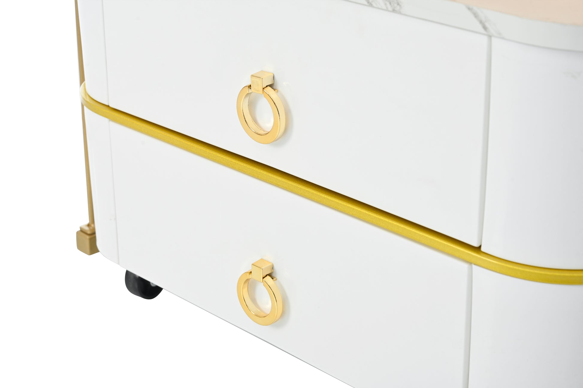 2 In 1 Square Nesting Coffee Table With Wheels & Drawers, Stackable Side Table With High Gloss Marble Grain Top, End Table Set With Brown Tempered Glass For Living Room, White White Gold Primary Living Space Drawers Square Mdf Steel