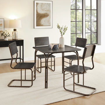 5 Piece Wood Table & 4 Chairs,Modern Dining Table Furniture Set For Home, Kitchen, Dining Room,Dining Table And Chair Wood Grey Seats 4 Dining Room American Design,American Traditional,Antique Metal & Wood Metal & Wood