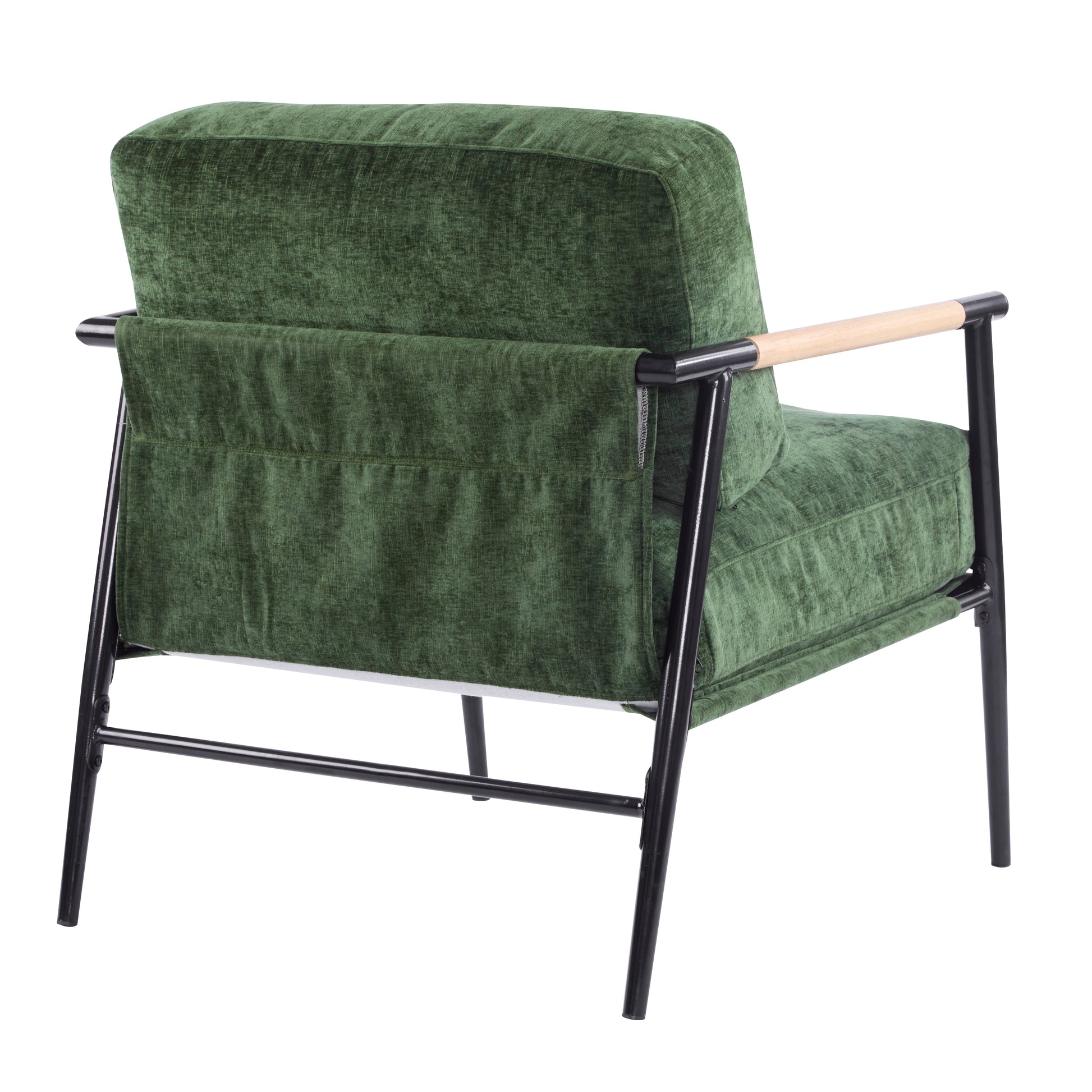 27.56" Modern Accent Chair With Plush Cushions, Minimalist Metal Frame, And Wooden Armrest Design Perfect For Cozy Living Room, Bedroom, Or Office Seating Green Metal,Polyester,Solid Wood