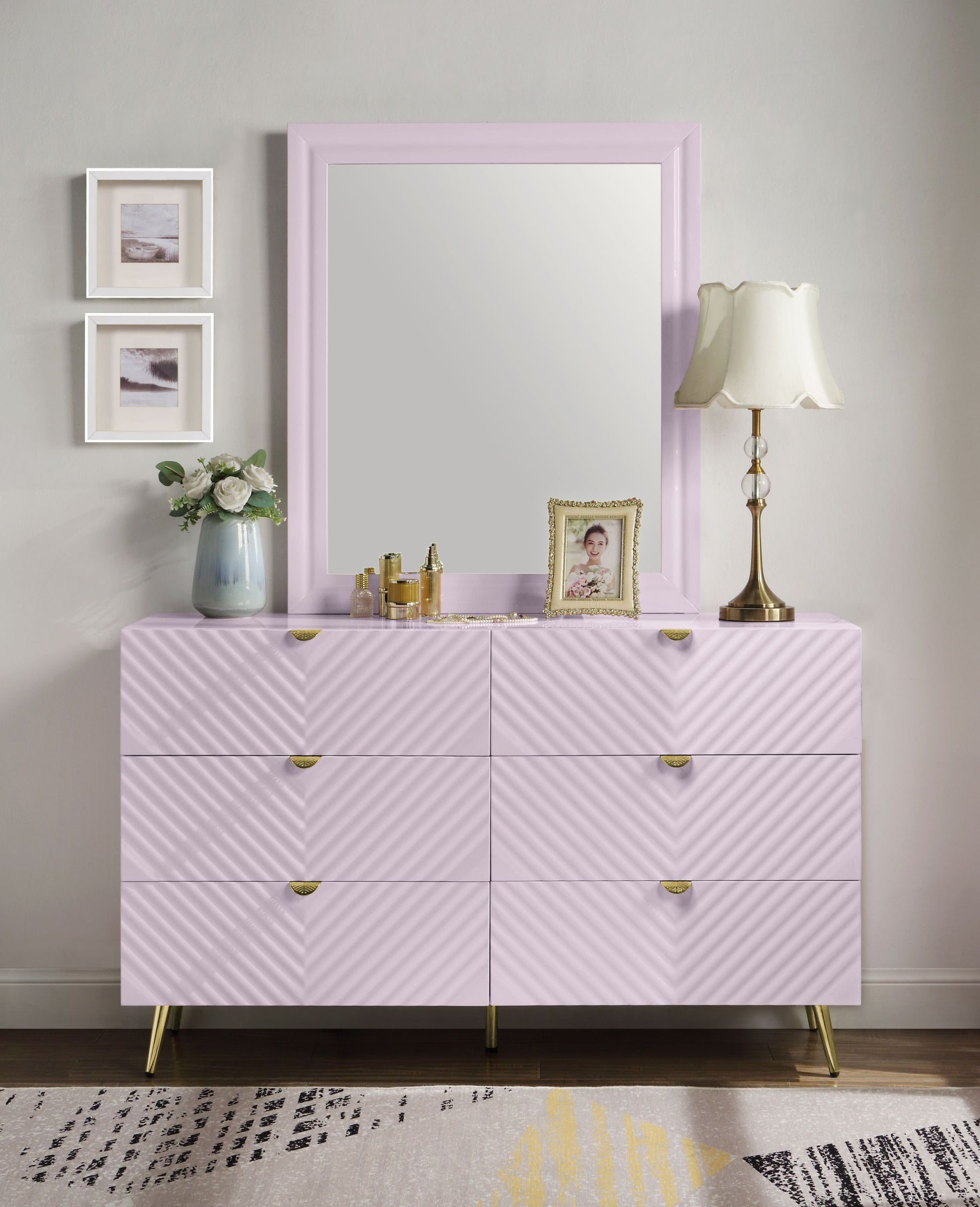 Gaines Dresser, Pink High Gloss Finish Bd02665 Not Include Mirror Pink Mdf Metal