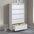 5 Drawer Metal Lateral File Cabinetwhite Filing Cabinet With Lock, Lockable File Cabinet For Home Office, Locking Metal File Cabinet For Legal Letter A4 F4 Size Filing Cabinets 5 Or More Drawers Antique White Office Drawers Included Modern Metal Metal