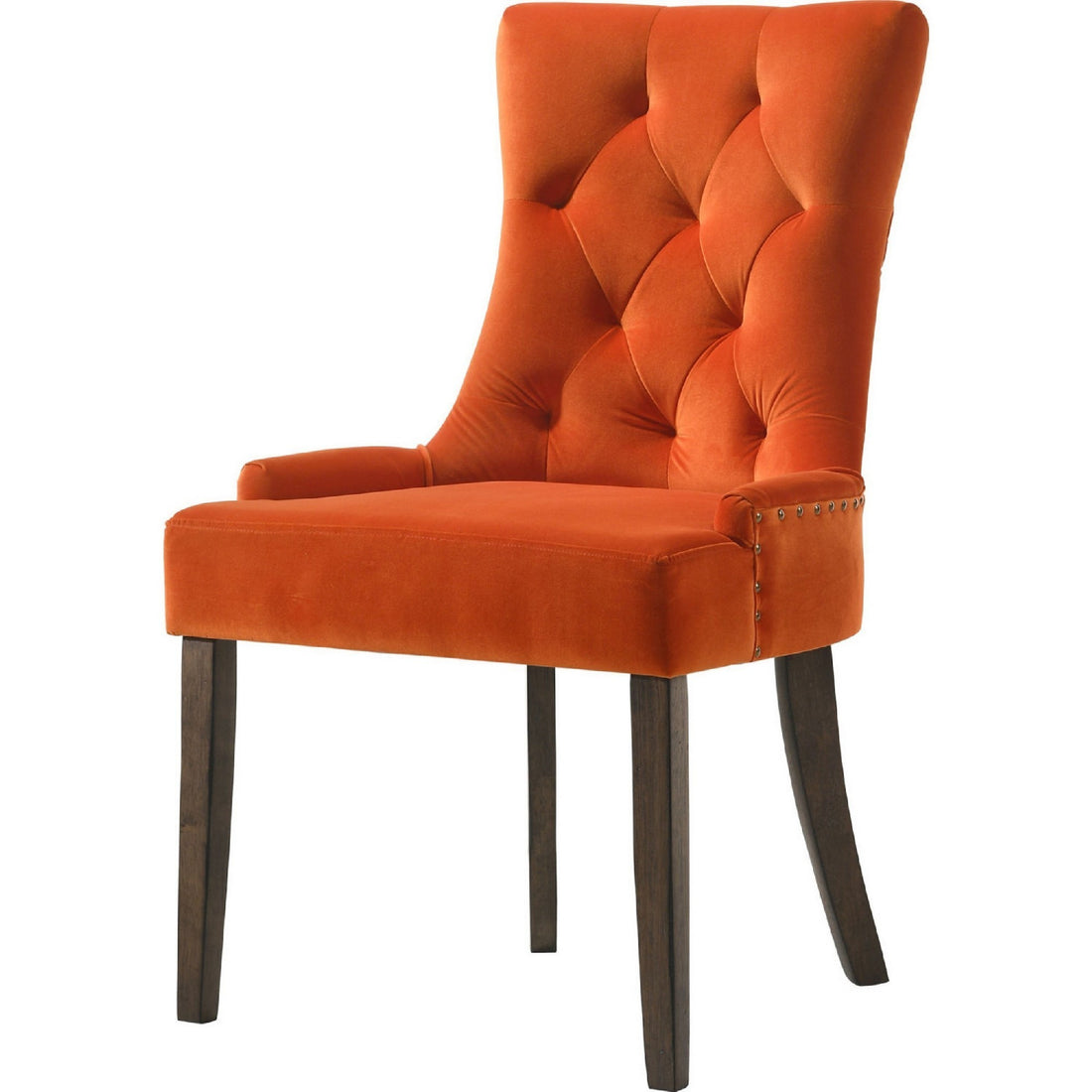 Esme 24 Inch Solid Wood Dining Chair, Velvet, Tufted, Set Of 2, Orange Orange Solid Wood