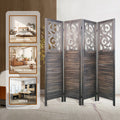 4 Panel Room Dividers, 6Ft Carved Wood Room Divider Partition Room Dividers Wall Wooden Carved Folding Privacy Screens Foldable Panel Wall Divider For Office Restaurant, Rustic Brown Rustic Brown Classic Wood