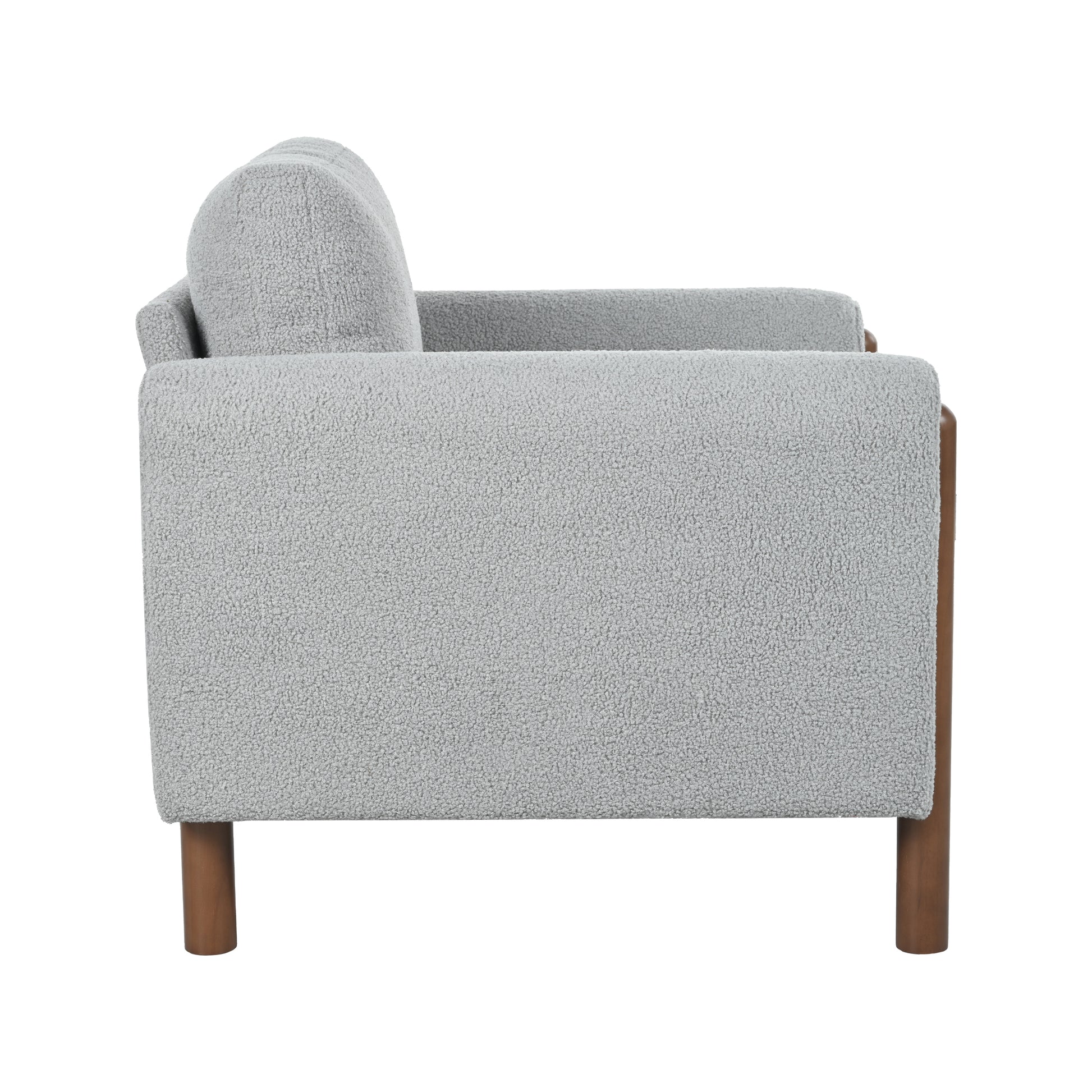 Oversized Accent Chair, Upholstered Living Room Chairs Single Sofa Chair With Walnut Legs, Curved Handrail, Grey Grey Teddy