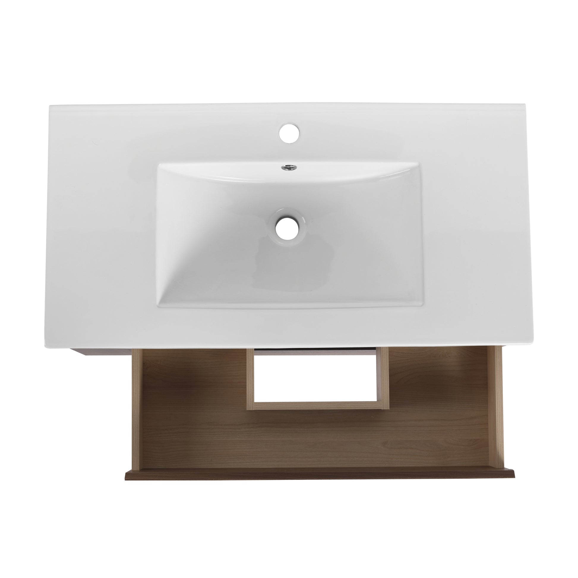 36" Wall Mounting Bathroom Vanity With Ceramic Sink, Soft Close Drawer 2 Brown Oak 1 Bathroom Wall Mounted Modern Plywood