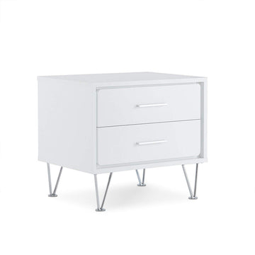 Contemporary 2 Drawers Wood Nightstand By Deoss, White White Mdf