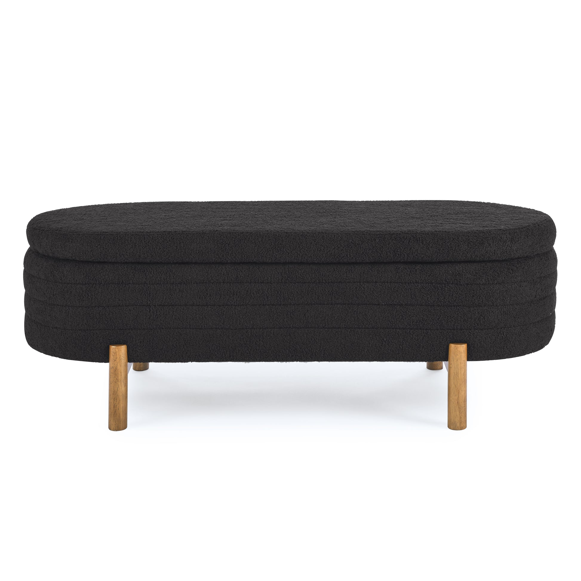 Ottoman Oval Storage Bench,Rubber Wood Leg,Black 46."X17.7"X10.8" Black Foam