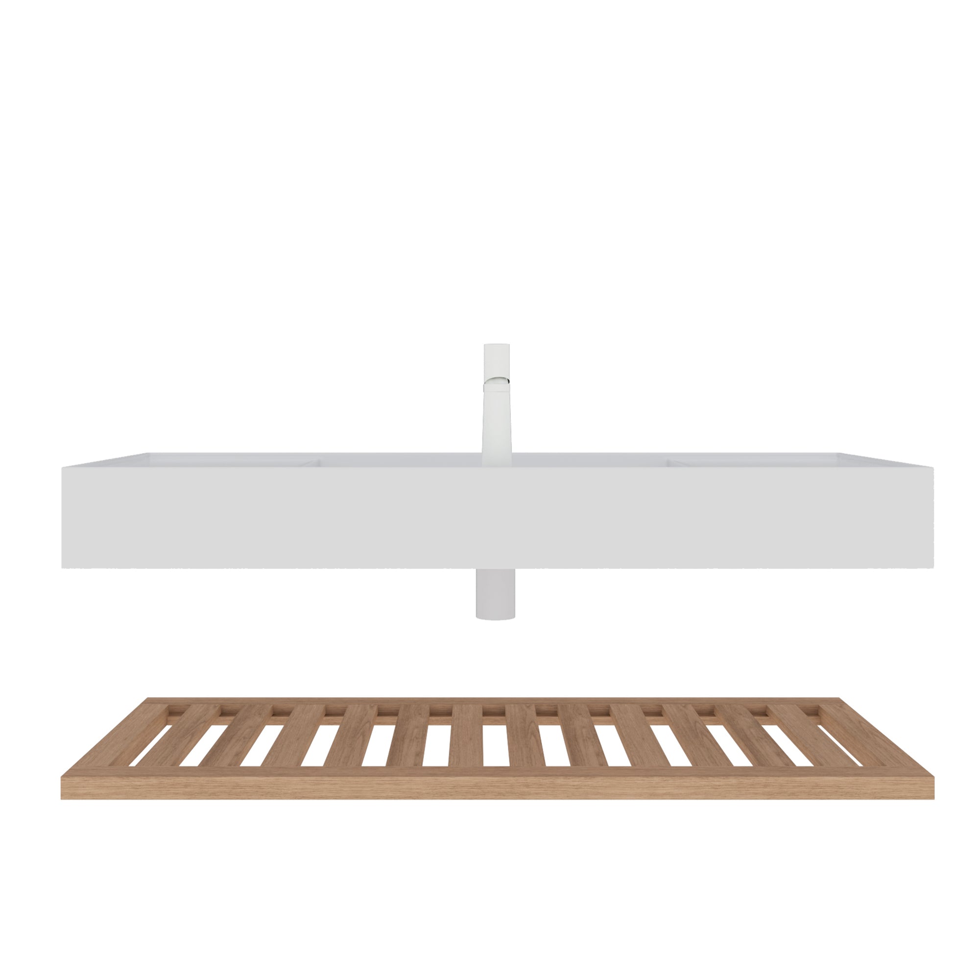 Lede 48" Bathroom Vanity With Vessel Sink, Wall Mounted Floating White Rectangular Acrylic Integrated Basin Without Faucet, Striped Shelves Layer, Natural Wood Natural Wood,White Bathroom