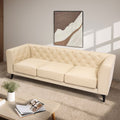 92.52 Inch Genuine Leather Couch 3 Seater Sofa With Tufted Back,Grain Leather Couch With Feather,Comfy Sofa For Living Room, Comfy Sofa Couch With Extra Deep Seats,Beige Beige Genuine Leather 3 Seat