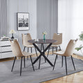 Dining Table With Cross Metal Leg And Mdf Top,Modern Space Saving Kitchen Table For Living Room,Black Legs,Round Table,Oak Color Top,90X90X75Cm Black Dark Walnut Mdf Metal