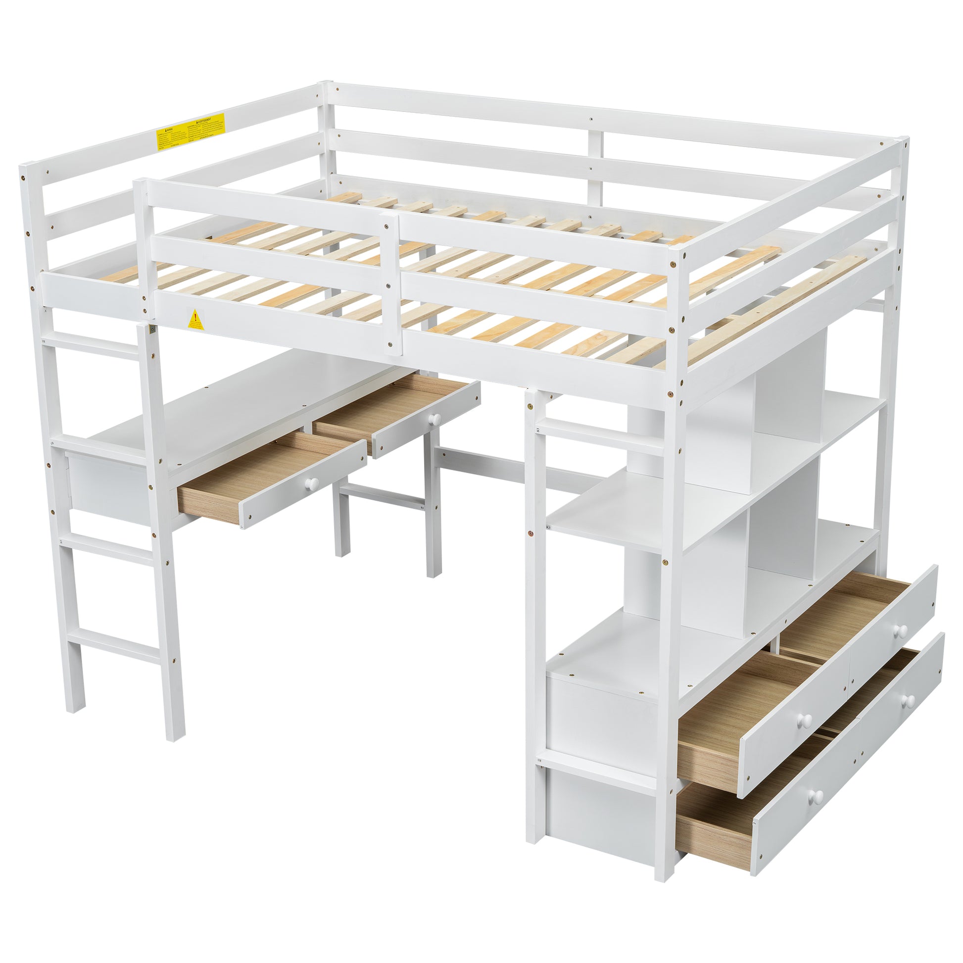 Full Size Loft Bed With Built In Desk With Two Drawers, And Storage Shelves And Drawers,White Old Sku:Gx000320Aak 1 Box Spring Not Required Full White Wood Bedroom Pine
