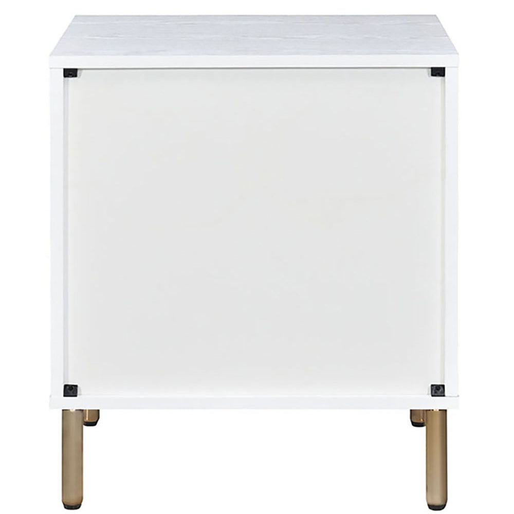 White, Champagne And Gold 3 Drawer Nightstand With Metal Leg White 3 Drawers Bedroom Rectangle Drawers White Wood Metal