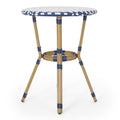 French Bistro Table - White Blue Rattan