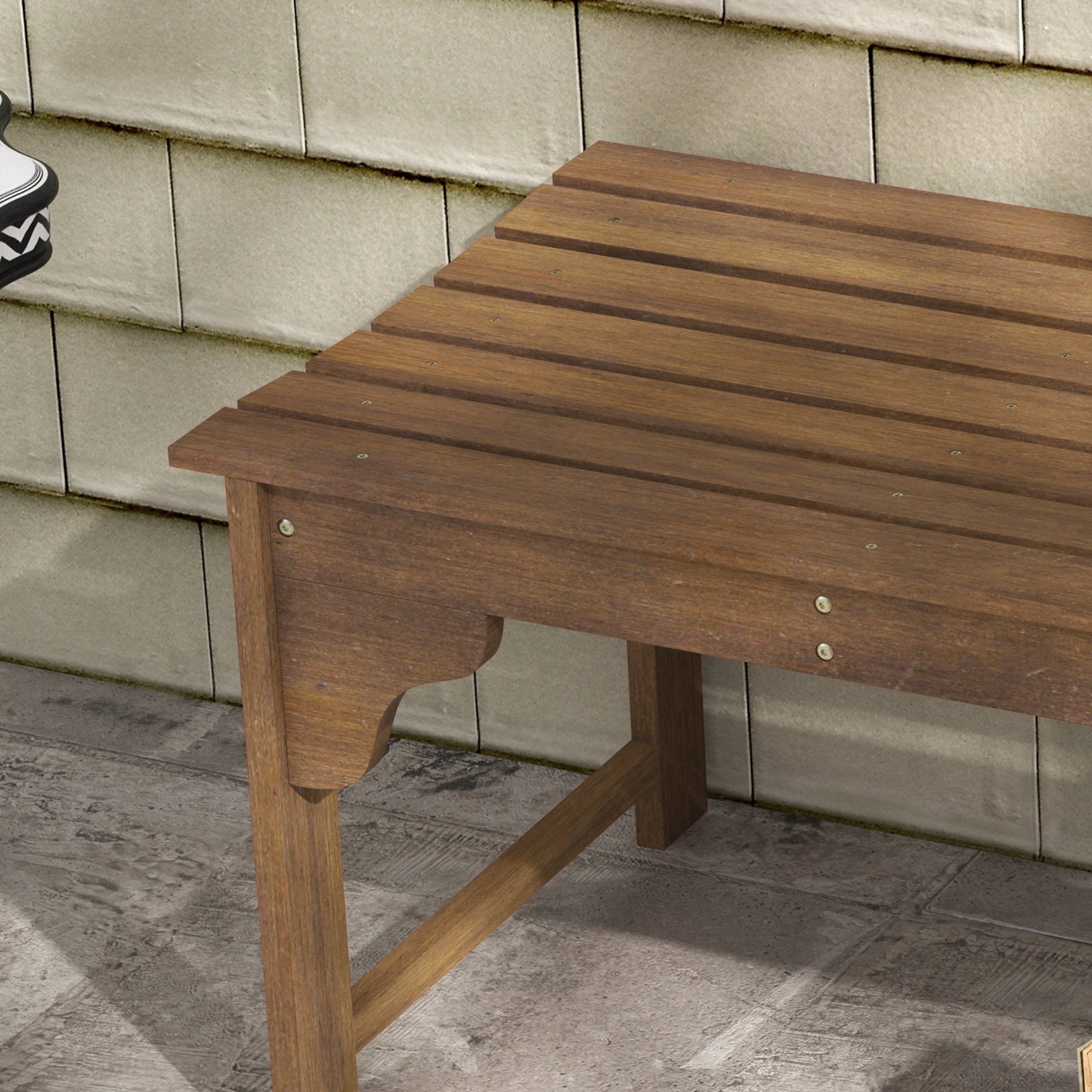 Outsunny Wooden Garden Bench, Outdoor Park Bench With Slatted Seat, Backless Front Porch Bench With Curved Seat For Conservatory, Garden, Poolside, Deck, Teak Natural Wood