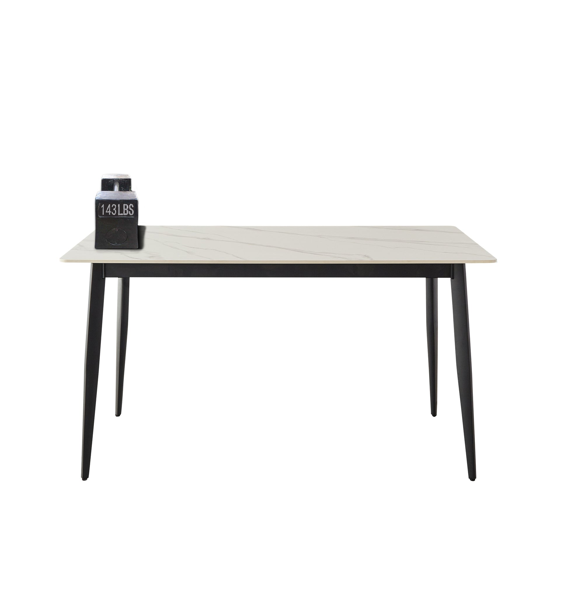 Dining Table Table 55" Rectangular White Kitchen Table With Porcelain Table Top And Metal Legs,Dining Room Table For 4,Mid Century Dinner Table For Living Room And Office,Table Only White Black European Ceramic Tile Iron