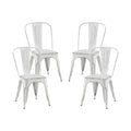 2Pc Modern Sanded Matte White Finish Metal Dining Room Kitchen Bar Chairs Contemporary Aesthetic 18 Inch Seat Height Standard Dining Matte White Dining Room Wipe Clean Square