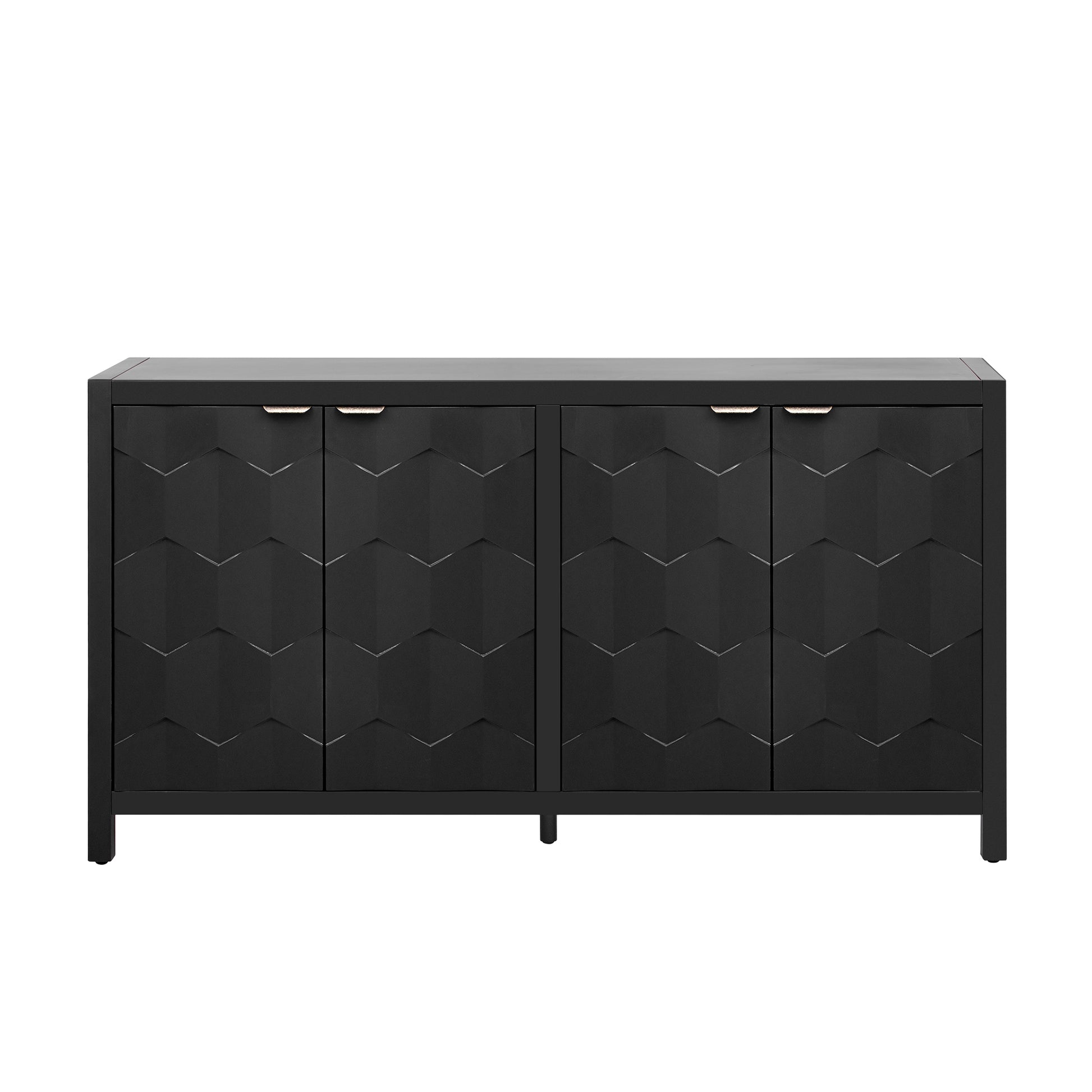 Luxurious Four Door Sideboard With Honeycomb Patterned Doors, Offering Large Storage For Study,Entrance And Living Room Black Primary Living Space American Design Mdf