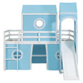 Twin Size Loft Bed With Slide Pink Tent And Tower Blue Old Sku:Wf298769Aac Twin Blue Solid Wood