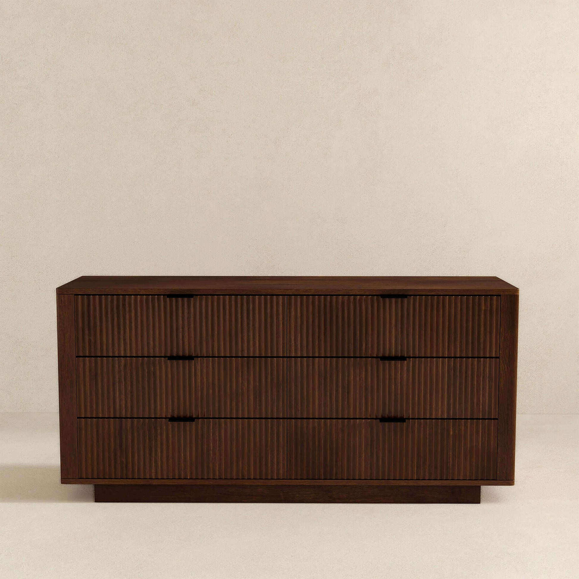 Lola Mid Century Modern Walnut Dresser With 6 Drawers Dark Brown,Wood Brown Bedroom Mid Century Modern Solid Wood